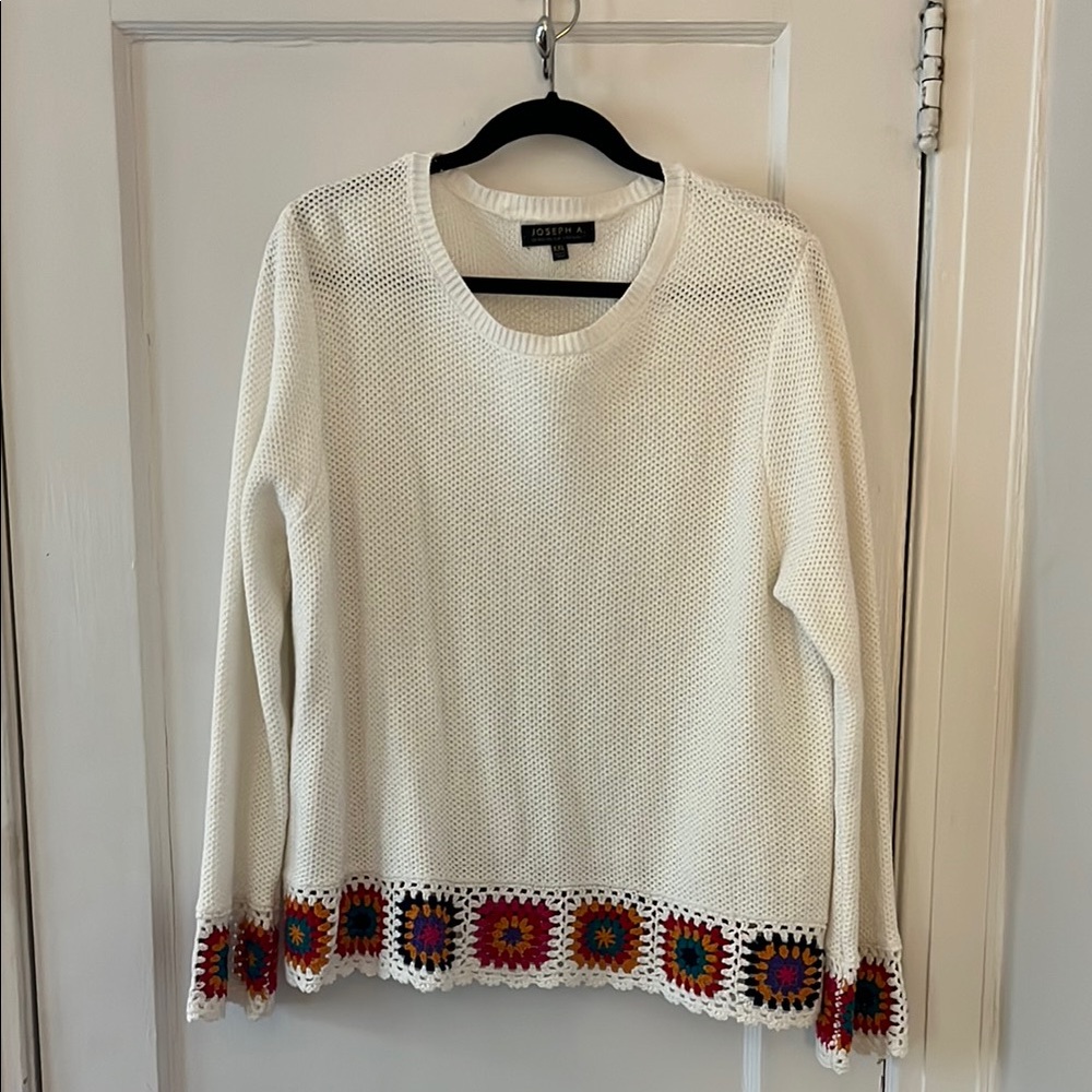 White Crochet Trim Sweater